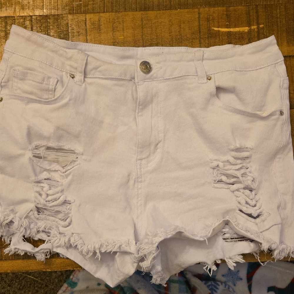 White Distressed Denim Shorts Size 12